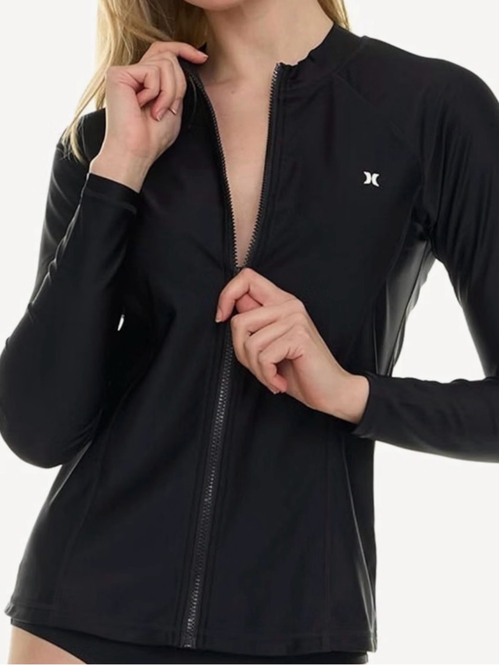 Hurley Black Full-Zip Women's Rash Guard Jacket UPF50+ Sun Protection